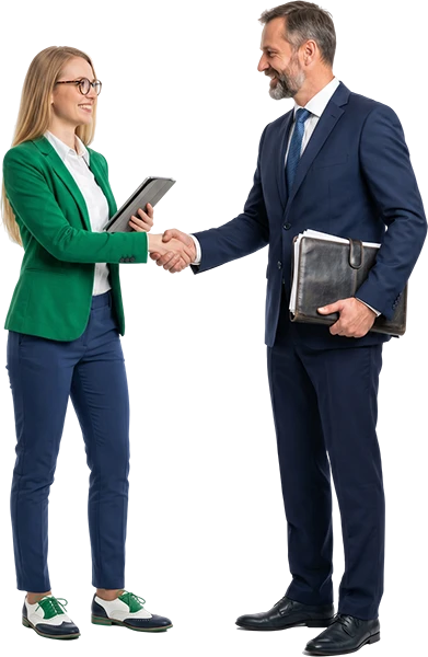 Účetní poradkyně a klient si podávají ruce po úspěšné daňové konzultaci